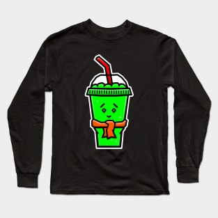 Cute Ice Slushie in Green Lime Flavour with a Yellow Scarf - Green Slushy Long Sleeve T-Shirt